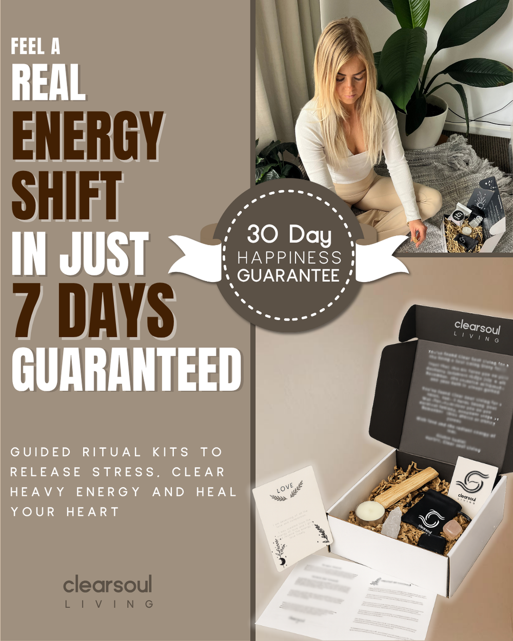 Responsive promotional banner for Clear Soul Living