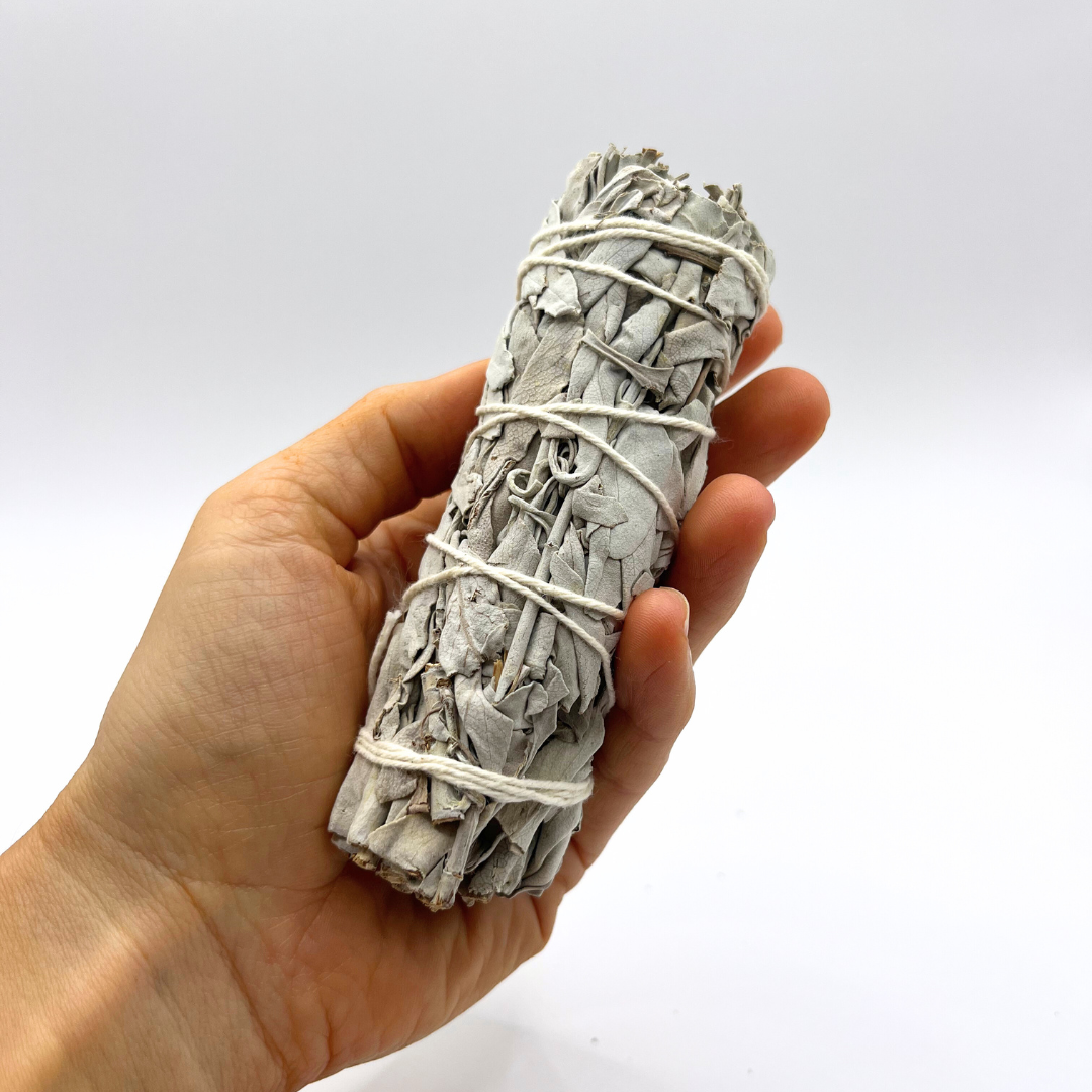 White Sage smudge stick for spiritual cleansing, energy clearing and intention setting. Included in Clear Soul Living ritual kits to support emotional and energetic balance.